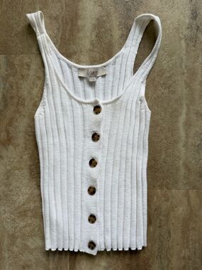 LOFT Cream Ribbed Button-Front Tank with Tortoiseshell Buttons